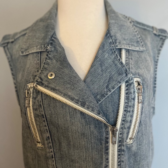 Rebecca Taylor Biker Moto Denim Vest Sleeveless Jacket Zipper Light Wash Gilet S - Picture 9 of 16